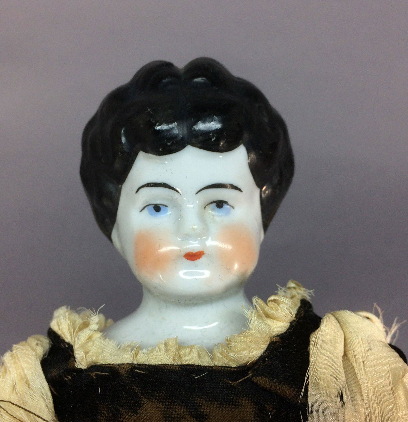 Antique Lowbrow China Head Doll Snood Painted On (1 of 7)