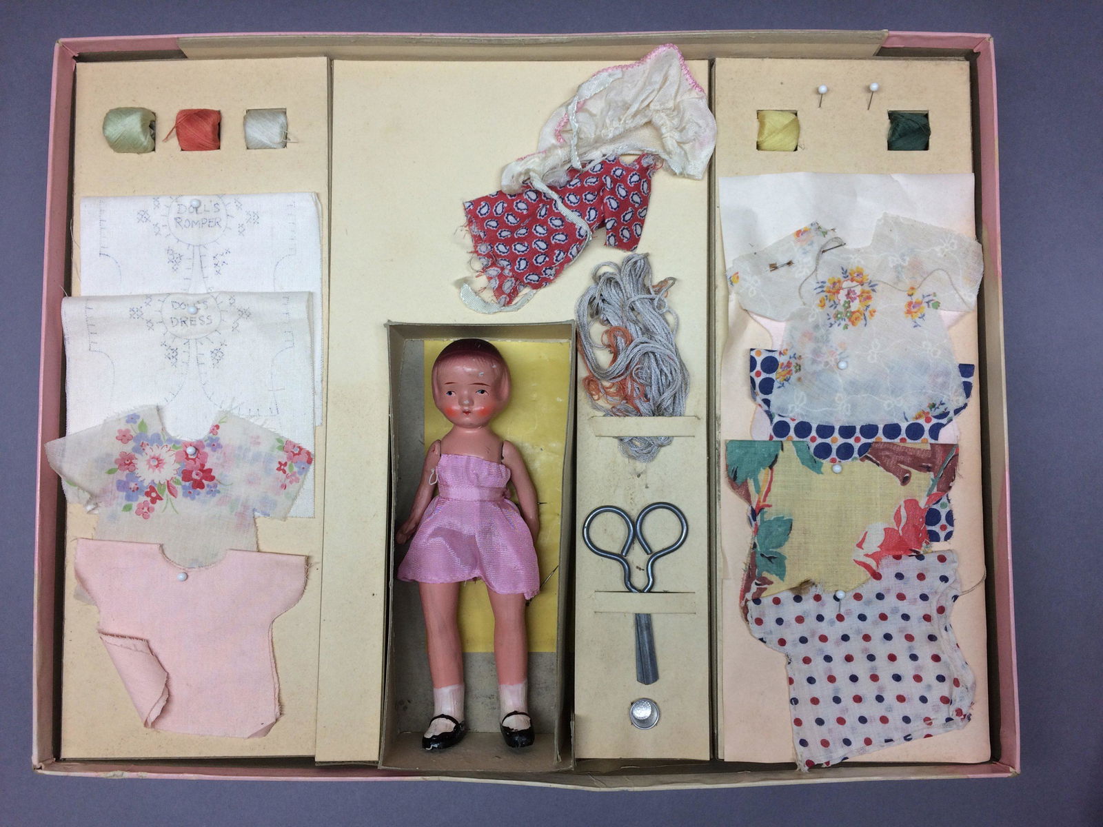 1930s Jean Darling Sewing Outfit w/ Bisque Doll (1 of 10)