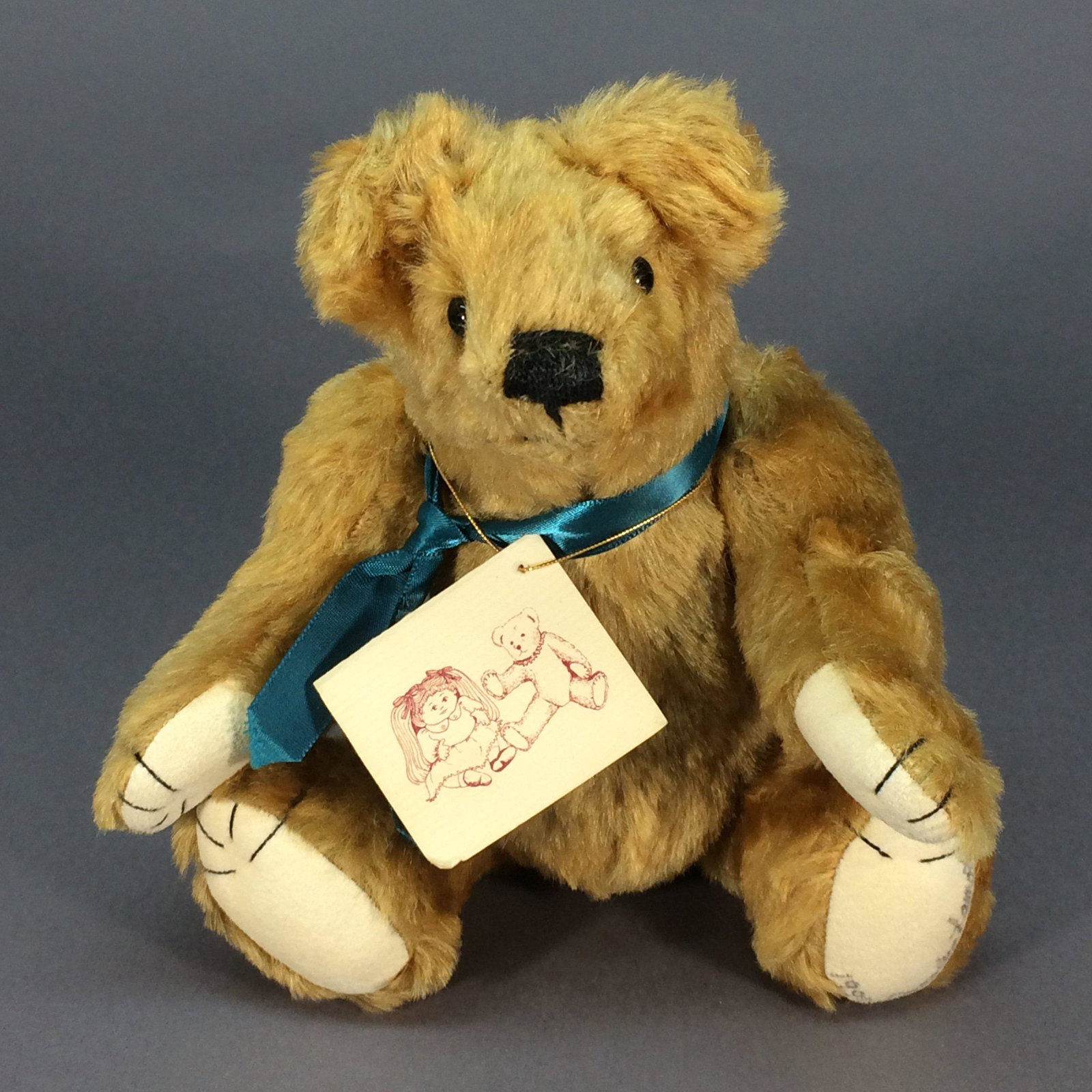 Caroline Lamothe Bear 9" German Mohair, Signed: Lem is 9" tall when standing, and made by artist Carolyn Lamothe of distressed German mohair. This wonderful artist bear has jointed arms and legs, black eyes and a stitched nose. His paw pads are sue