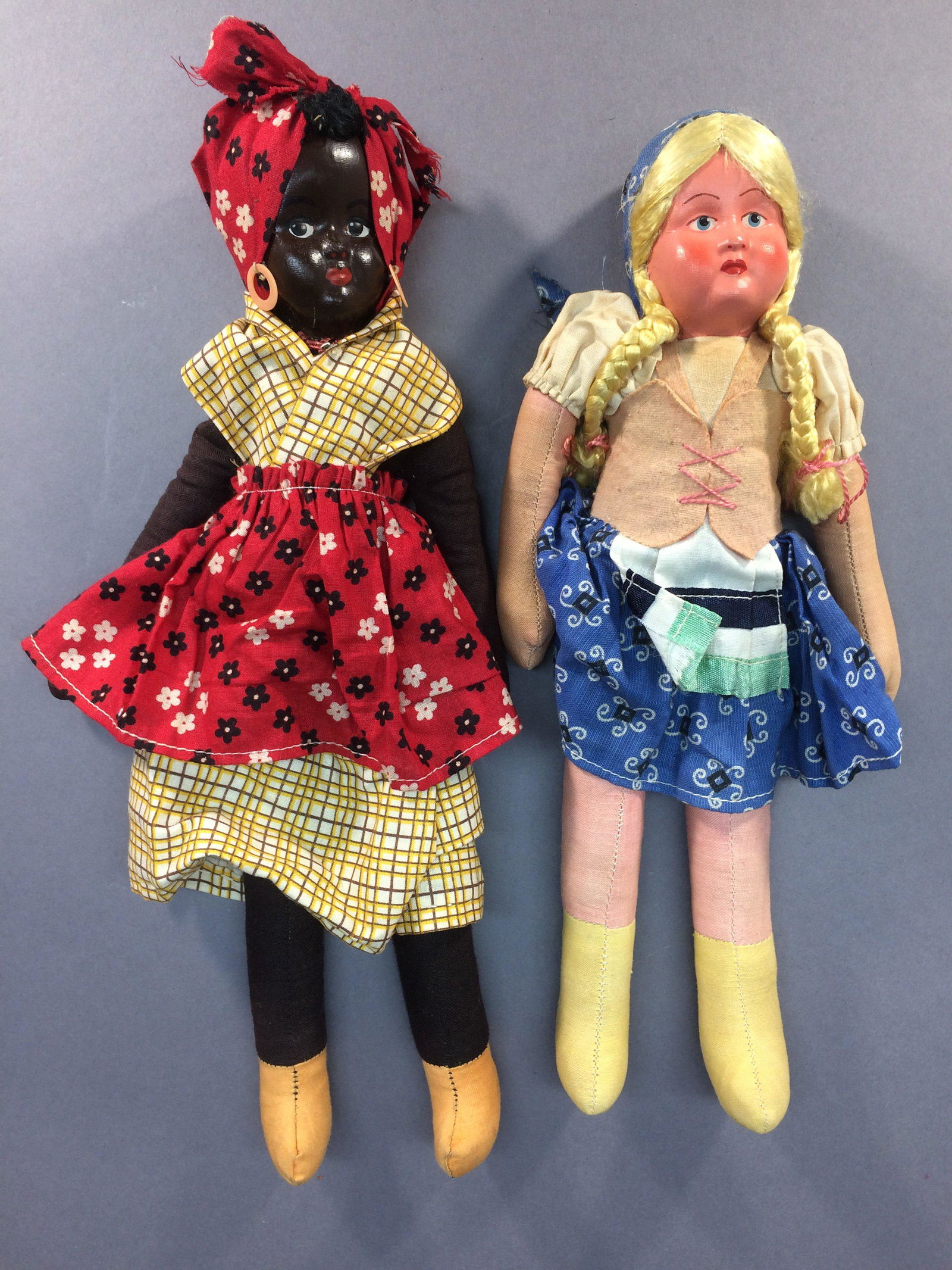 Two Polish Mask Face Cloth Dolls, Black & White (1 of 13)