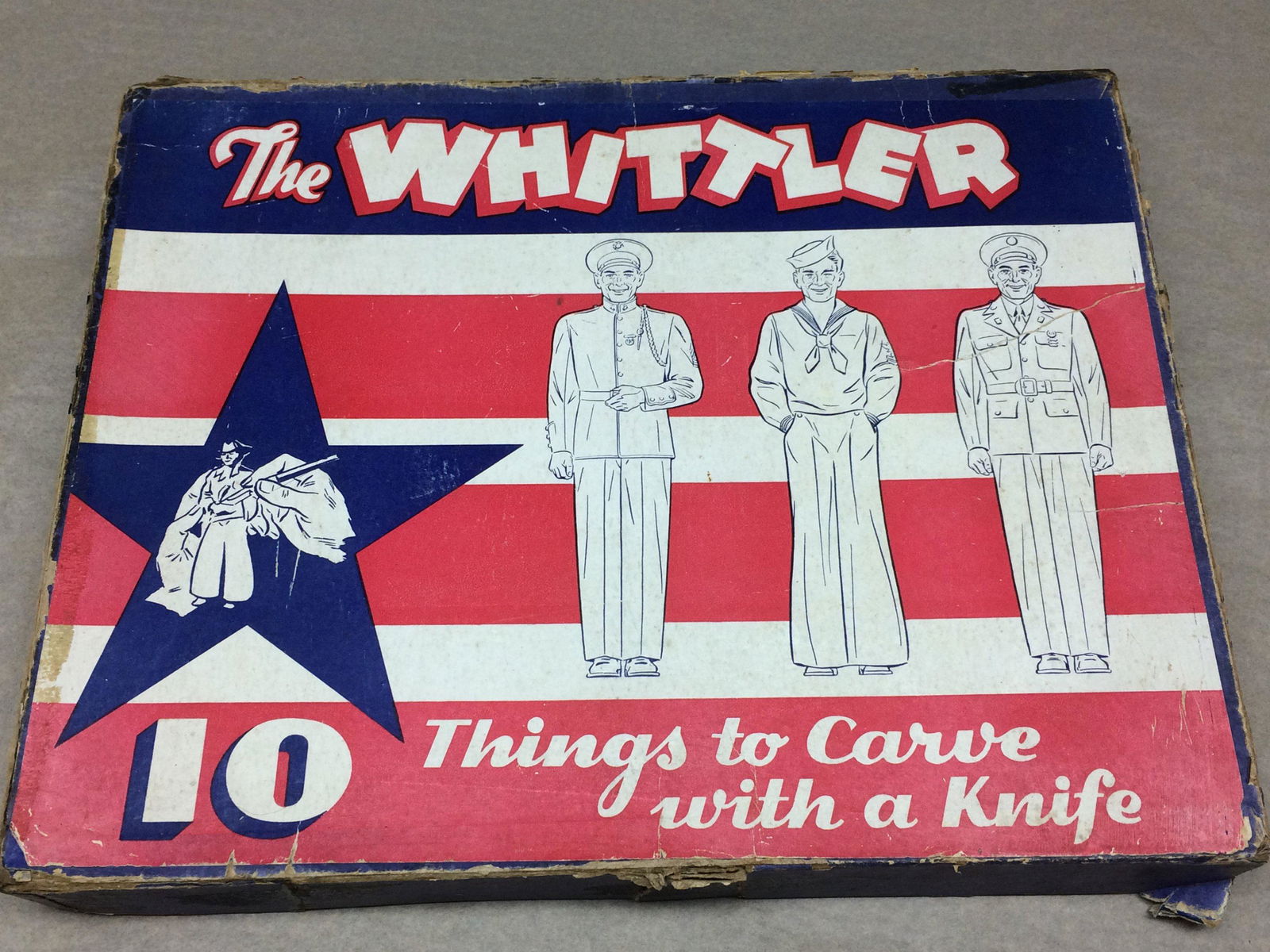 The Whittler 1940s Wood Carving Set Toy by Ideal Models: The Whittler is a wood carving set made by Ideal Aeroplane and Supply Co. Inc. of New York. The set is not dated but appears to be from the 1940s. The set includes blocks of balsa wood and instruction
