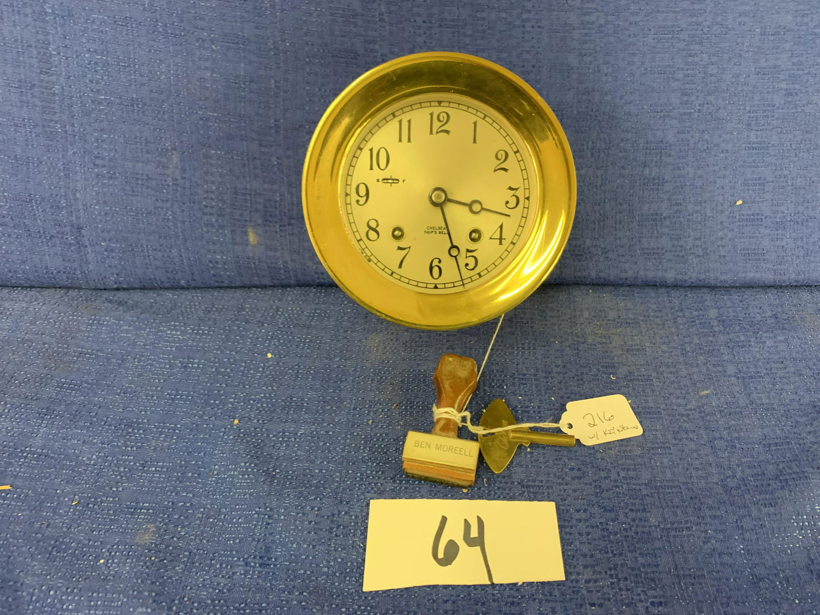 Brass Chelsea Ships Clock with key and Ben Morrel Stamp (1 of 5)