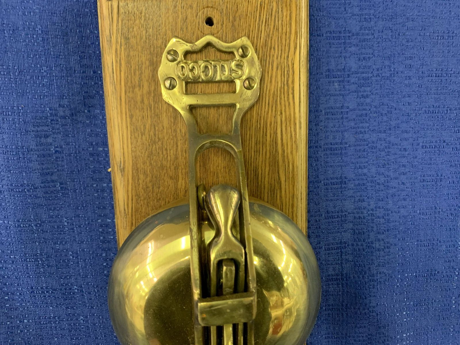 Solid Brass Trolley Bell mounted on wood (1 of 2)