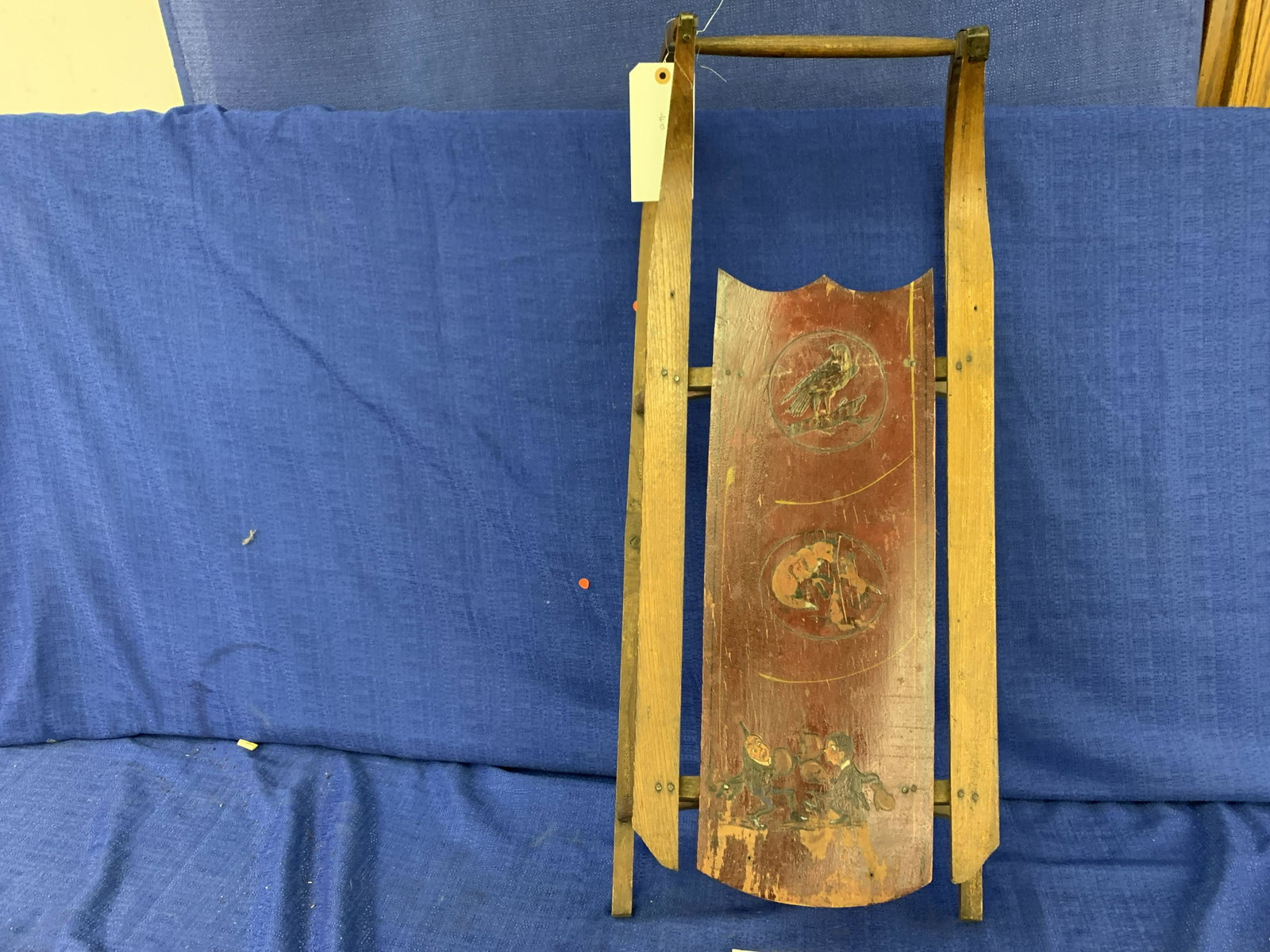 Antique Rosebud Sled: Antique Rosebud Sled, very old, All wood with metal runners, 3 scenes on center wood