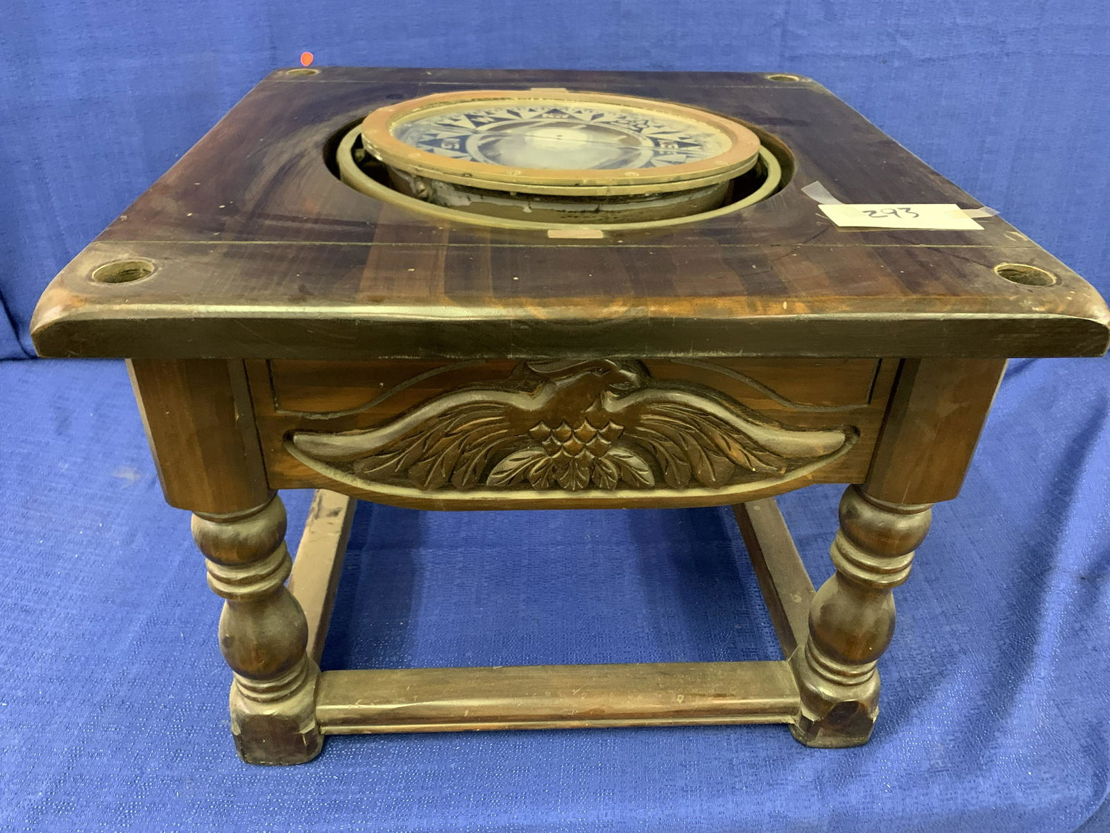 Antique Brass Ship Compass mounted in end-table (1 of 5)
