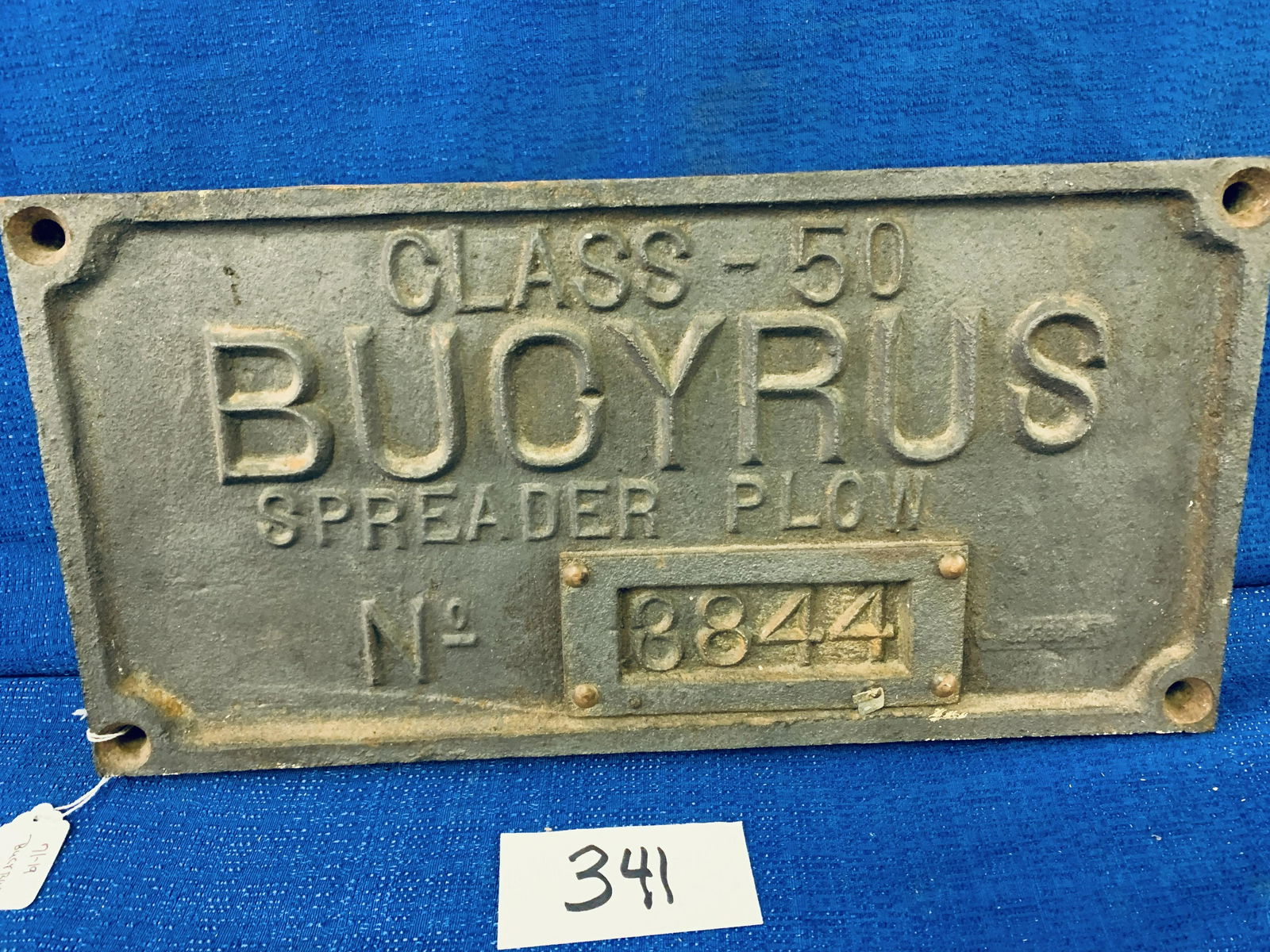 Bucyrus Spreader Plow Builder Plate Cast Class 50 #3844 (1 of 3)