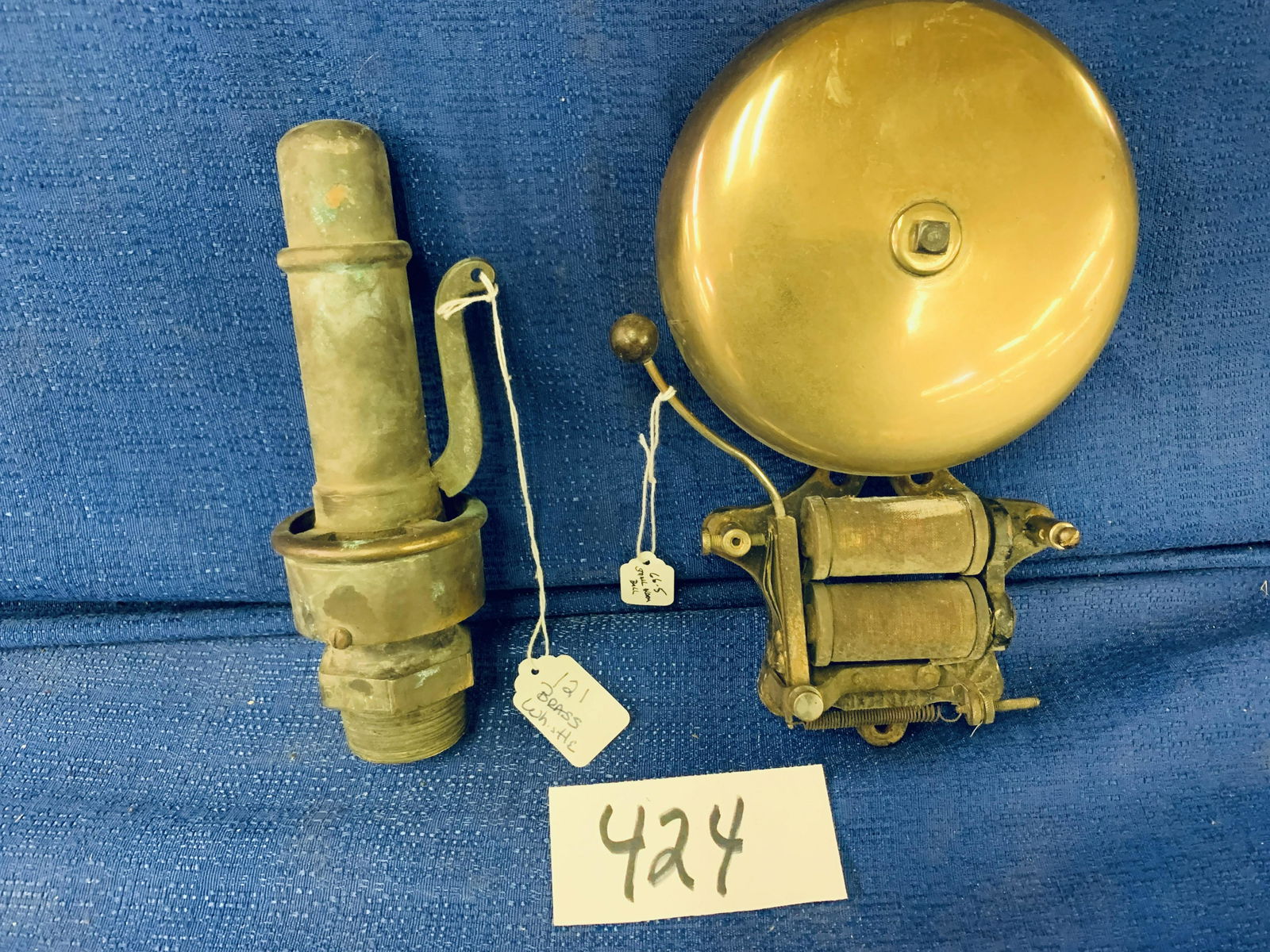 Solid Brass Steam Whistle & Brass Bell (1 of 2)