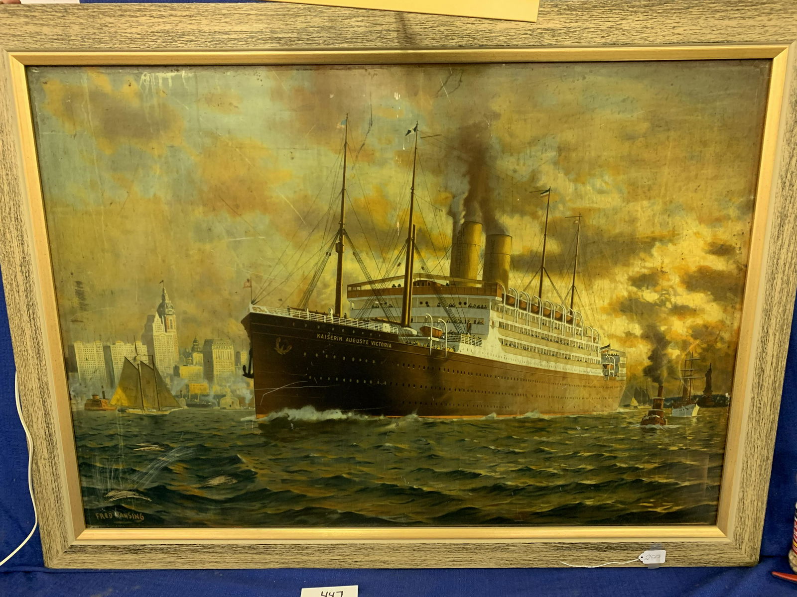 Framed Ship Painting on Metal, Artist Fred Pansing (1 of 10)