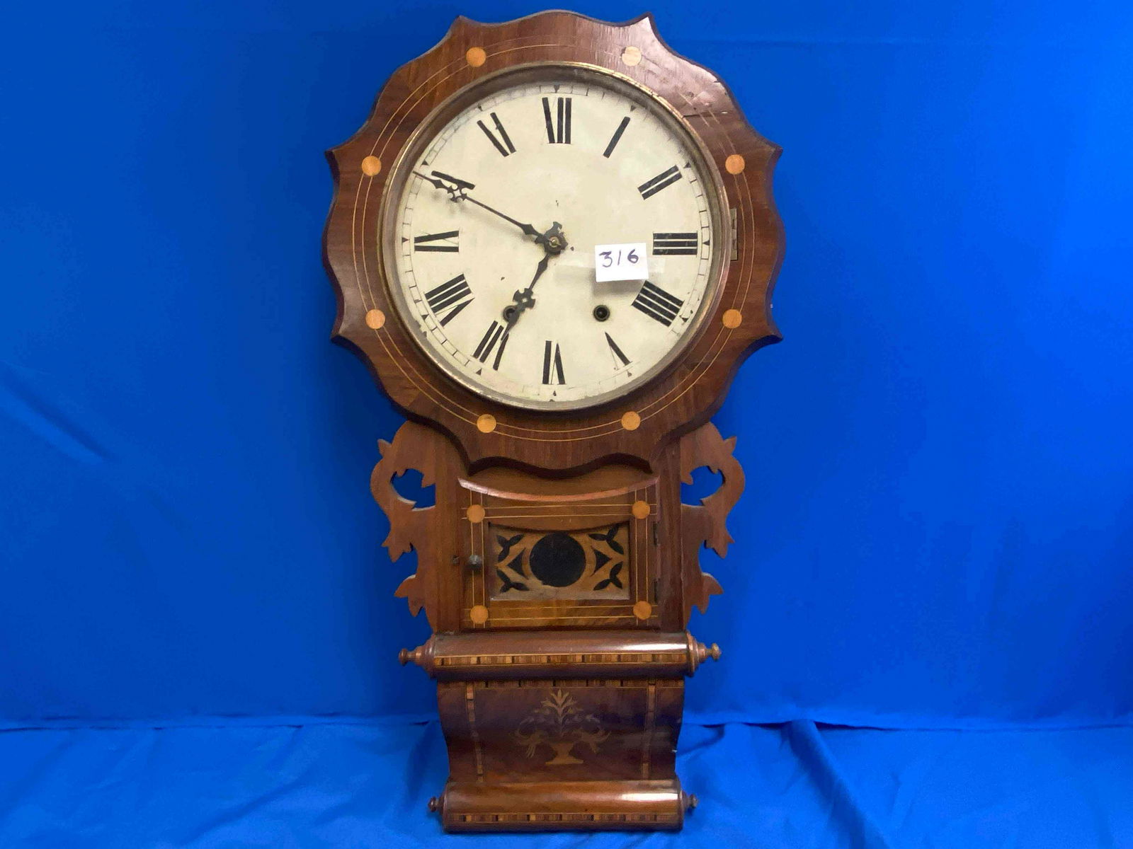 New Haven Inlaid Wooden Wind-up Clock (1 of 6)