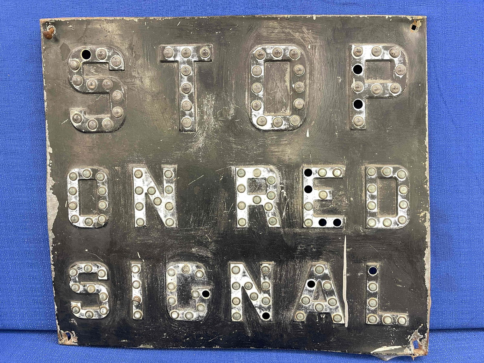 Metal STOP ON RED SIGNAL Sign w/cat eyes (1 of 8)