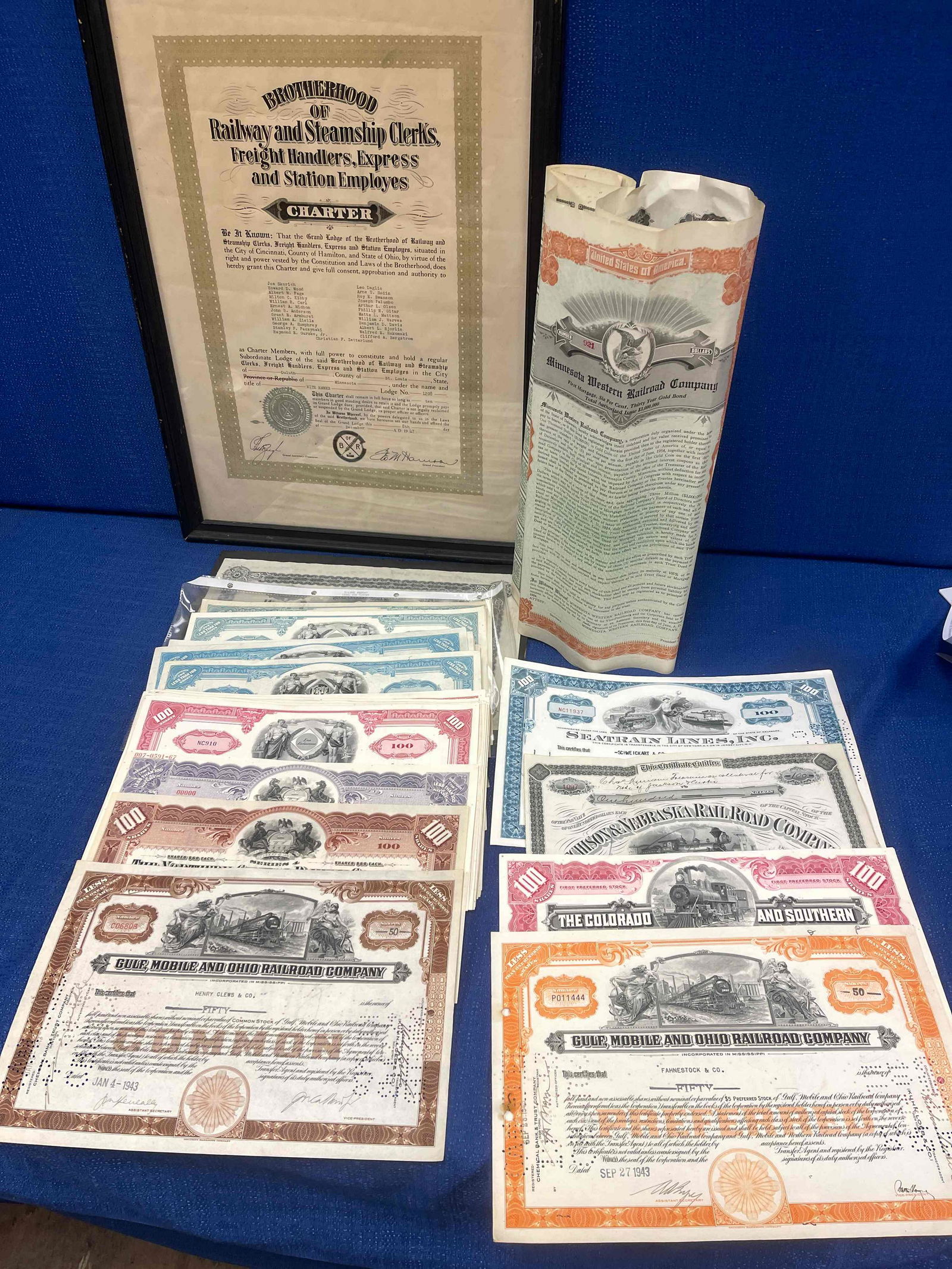 70+ Mixed Railroad Stock Certificates (1 of 9)
