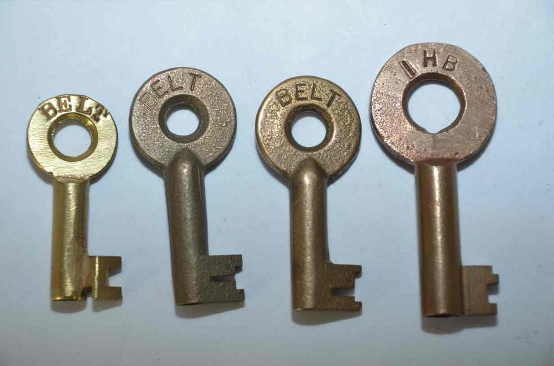 Belt RY and Indiana Harbor Belt RR Brass Key Lot-4 Keys (1 of 3)
