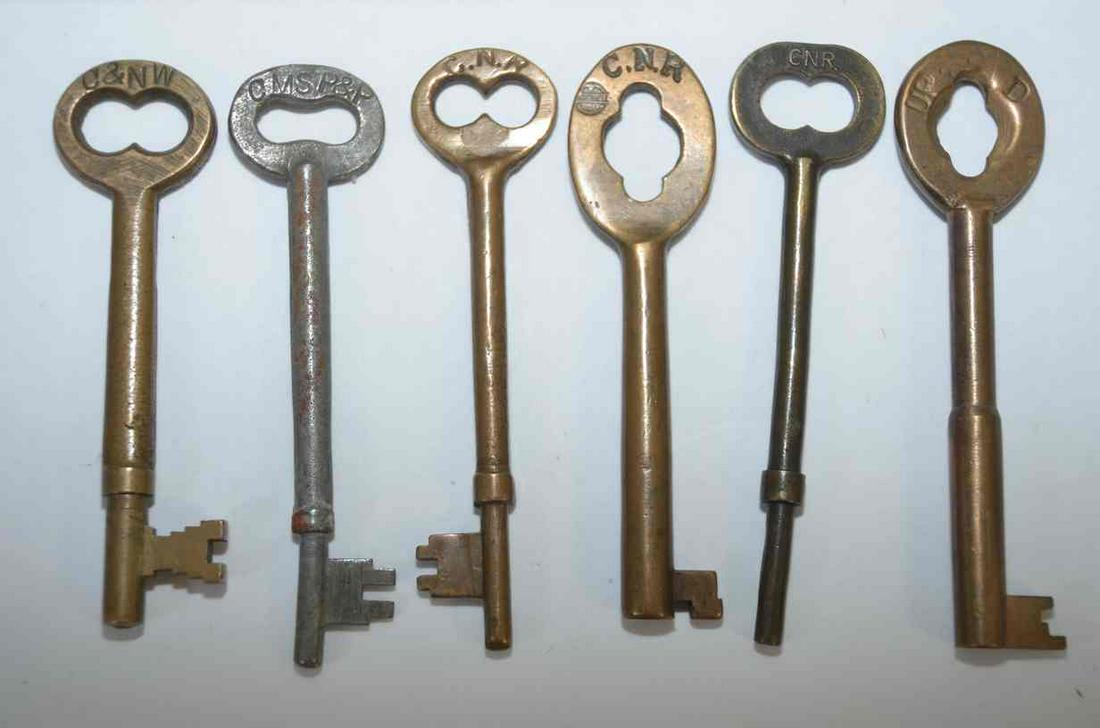 Six Marked RR Caboose and Coach Keys-5 Brass; 1 Steel (1 of 2)