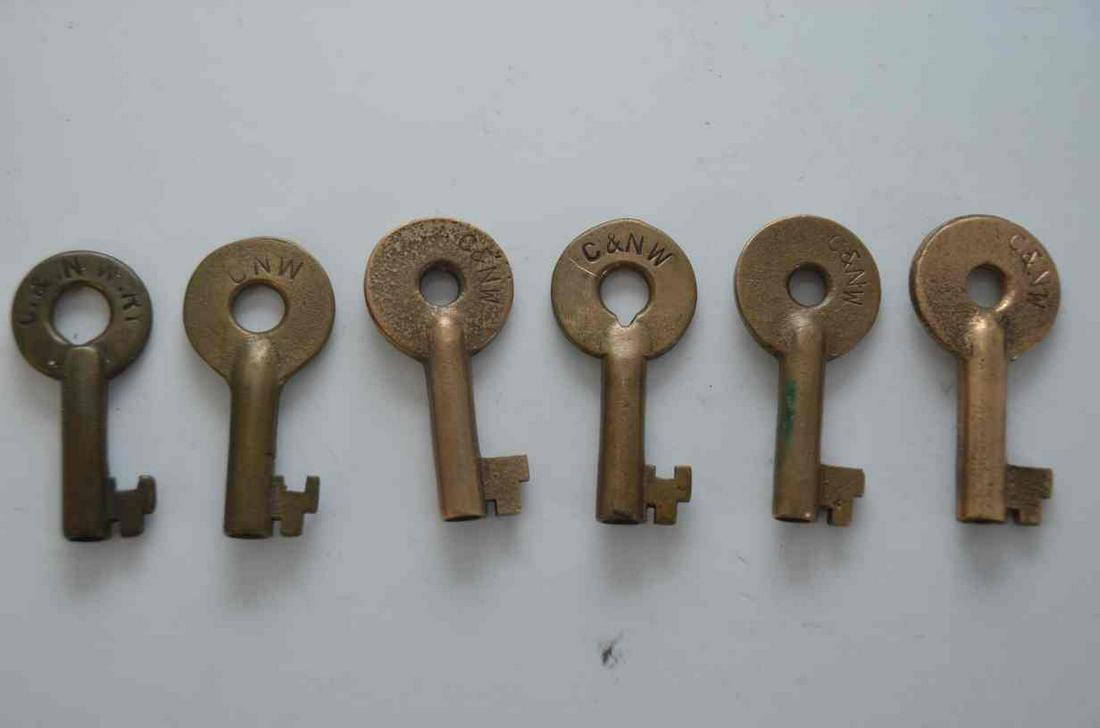 Six Chicago and Northwestern RR Brass Switch Keys (1 of 3)