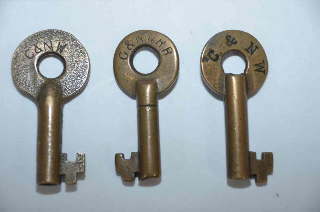 Three Chicago and Northwestern RR Brass Keys (1 of 3)