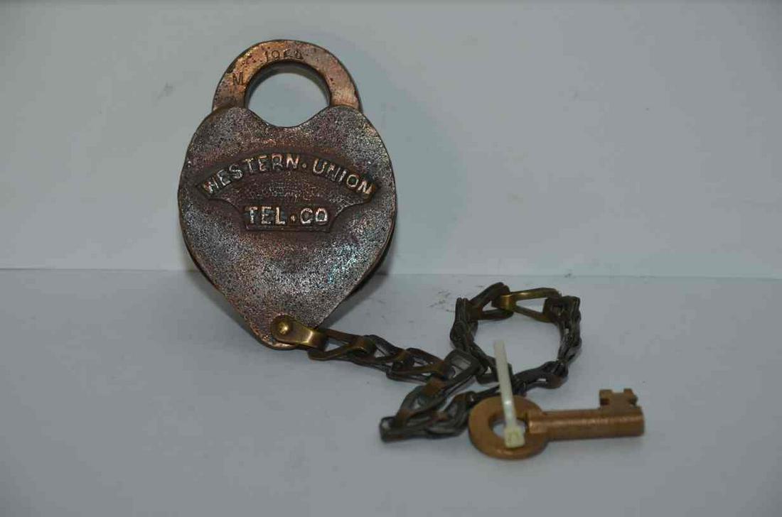 Western Union Telegraph Company Brass Lock and Key (1 of 8)