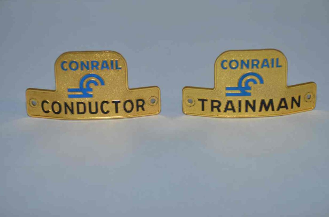 Two Conrail RR Hat Badges-Conductor and Trainman (1 of 2)