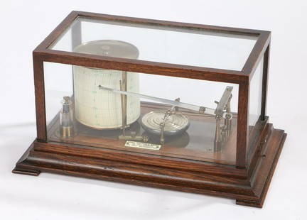 Edwardian oak cased barograph, by Thomas Armstrong &: Edwardian oak cased barograph, by Thomas Armstrong & Brother 78 Deansgate, No 1822, Manchester - Stock Ref:7481-11