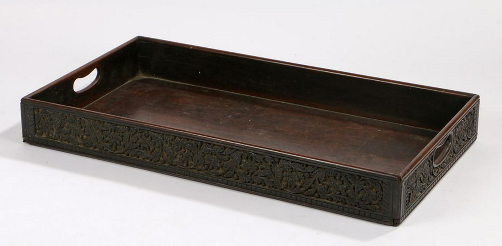 Anglo Indian hardwood tray, with pierced carrying (1 of 1)