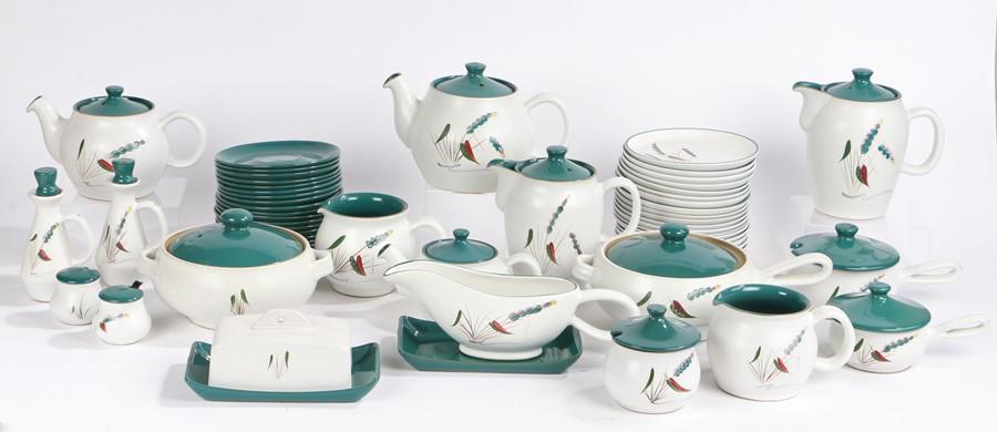 Extensive Denby Green Wheat sheaf pattern dinner and: Extensive Denby Green Wheat sheaf pattern dinner and tea service, to include, tureens, cups and saucers, teapots, egg cups, condiment pots, jugs etc. (qty) - Stock Ref:8607-1