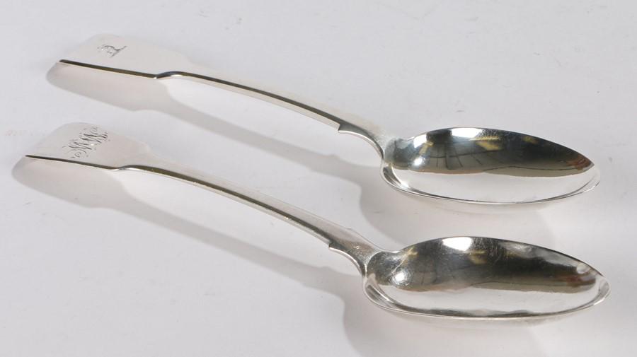 George III silver tablespoon, London 1778, maker: George III silver tablespoon, London 1778, maker William Eley and William Fearn, the handle initialled MW Victorian silver tablespoon, London 1846, maker Joseph & Albert Savory, the handle with crest 