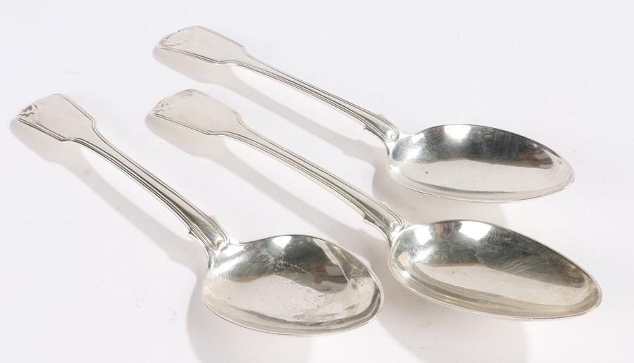 Pair of George III silver tablespoons, London 1777,: Pair of George III silver tablespoons, London 1777, maker William Eley and William Fearn, George III silver tablespoon, London 1781, maker William Eaton, all with shell pattern handles, 7oz (3)