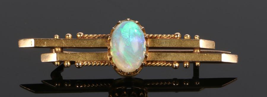 18 carat gold pearl set brooch, with an oval opal at (1 of 1)