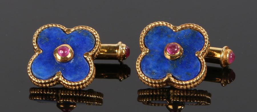 Pair of lapis lazuli and ruby cufflinks, with leaf (1 of 1)