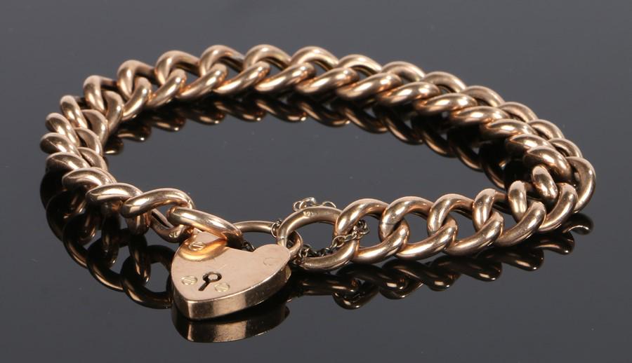 9 carat gold bracelet, with chain links and a padlock (1 of 1)