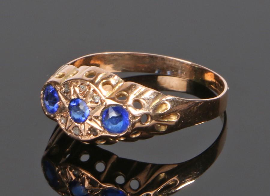 9 carat gold sapphire and diamond set ring, with three (1 of 1)