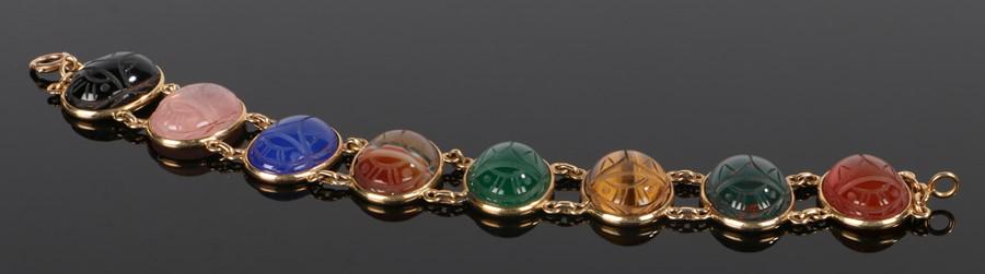 14 carat gold bracelet, set with carved stone set (1 of 1)