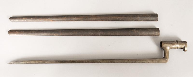 Bayonet and Two Scabbords: no visible marks, each scabbard 18 1/4 in., bayonet blade 19 in., overall 21 1/4 in.
