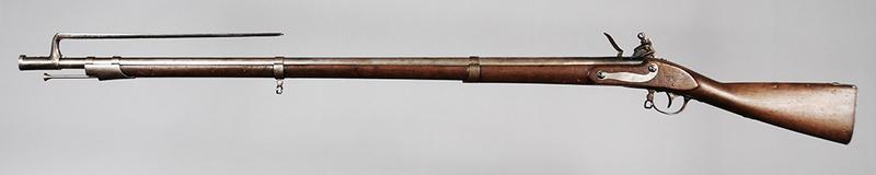 L. Pomeroy US Model 1816 Contract Musket: .69 cal., 42 in. round barrel, single shot muzzle loader, lock plate marked with an eagle over "L.POMEROY", behind hammer marked "1824/US", three barrel bands and bayonet lug, front sight on first str