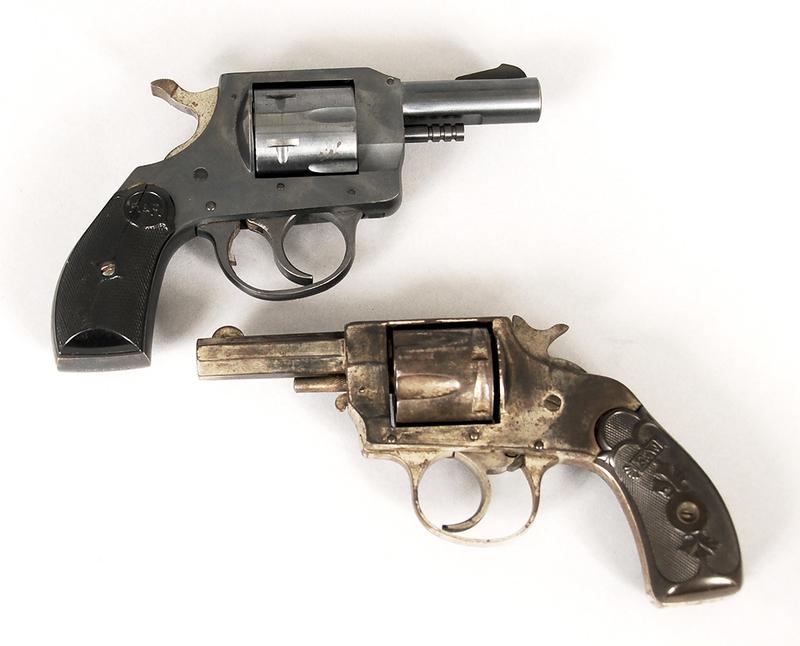 Two Revolvers: Forehand & Wadsworth .32 S&W, 2.5 in. octagonal barrel, S/N 97524(?), non working condition, H&R Model 732, .32 S&W, 2.5 in. barrel, S/N AG26584, good working condition, light rust spot above left sid