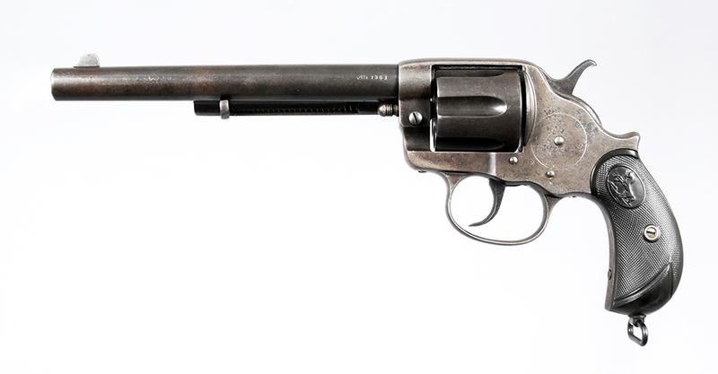 Colt Model 1878 Frontier Double Action Revolver: .45 cal., 6-shot, 7.5 in. barrel, S/N 41829, top of barrel marked "COLT'S PT.F.A.MFG.Co HARTFORD CT U.S.A.", left side of barrel marked "45 COLT"