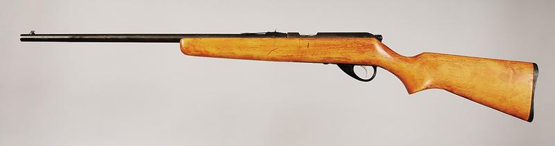 JC Higgings Sears Model 42 Bolt Action Rifle: .22 S,L, or LR, 22 in. barrel, NVSN, wood stock, hard rubber but plate