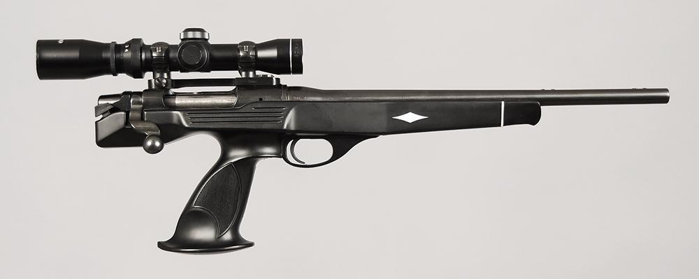 Remington Model XP-100 Bolt Action Pistol: 7mm BR REM., SN B7352121 (February 1990), 15 in. barrel, black composite stock, circle, "LK", and "B" marks on left side of barrel, "H" in triangle and Remington proof mark with a circle on right side