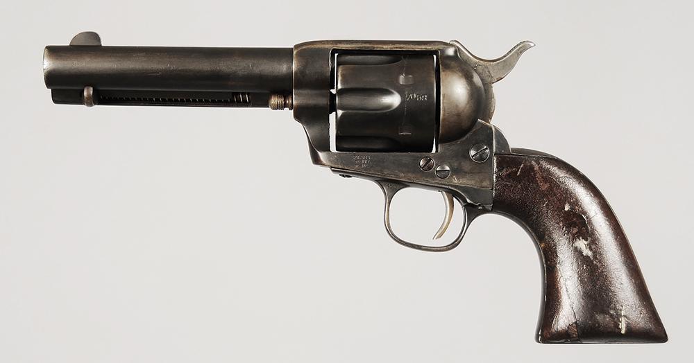 Colt 1883 Single Action Army 1st Generation Revolver: .44-40, 6-shot, S/N 87058- (matching on frame and cylinder), manufactured 1883, 4-3/4 in. barrel, "B" marked on cylinder and under loading gate on frame, loading gate with assembly #3990, top of barre