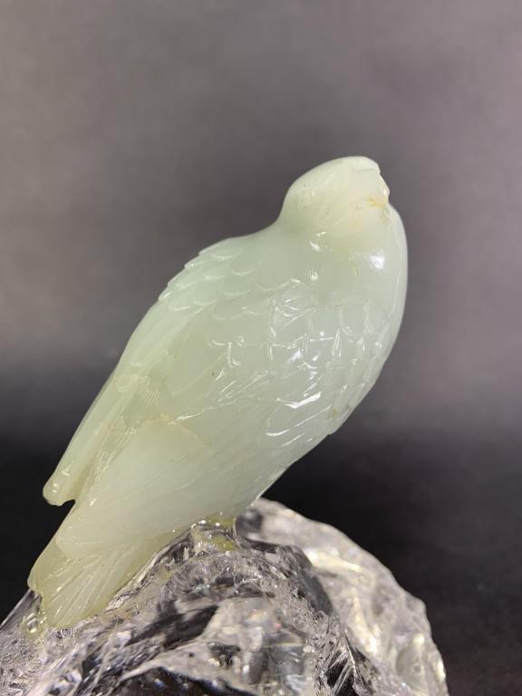 Chinese Celadon Jade Bird On Rock Crystal Base (1 of 3)