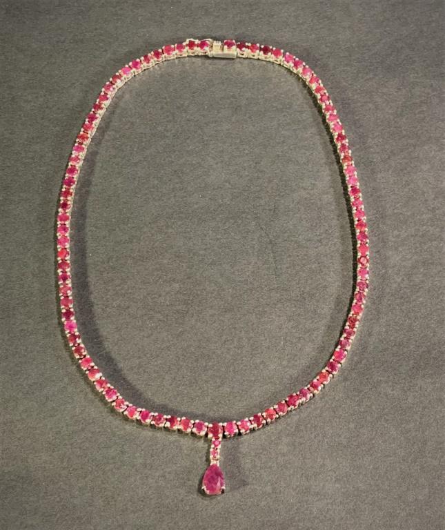 Vintage Sterling and Ruby Line Pendant Necklace (1 of 5)