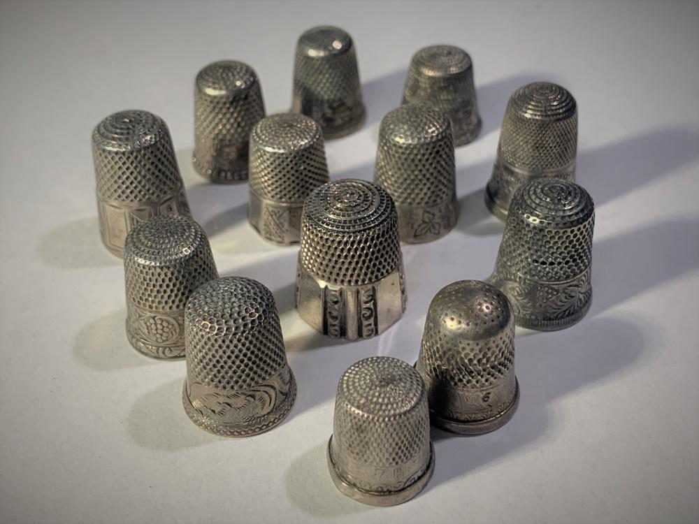 Collection of 14  Antique Silver Thimbles (1 of 3)