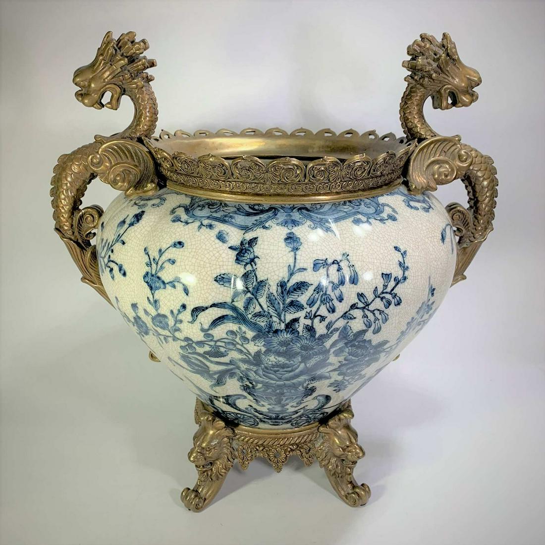 For Auction Chinese Bronze Mounted Porcelain Crackle Glaze Jar (21