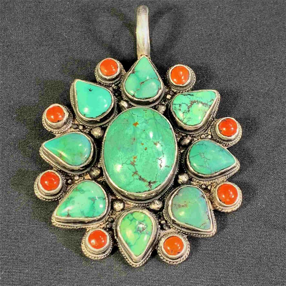 Large Turquoise Coral and Silver Pendant (1 of 4)