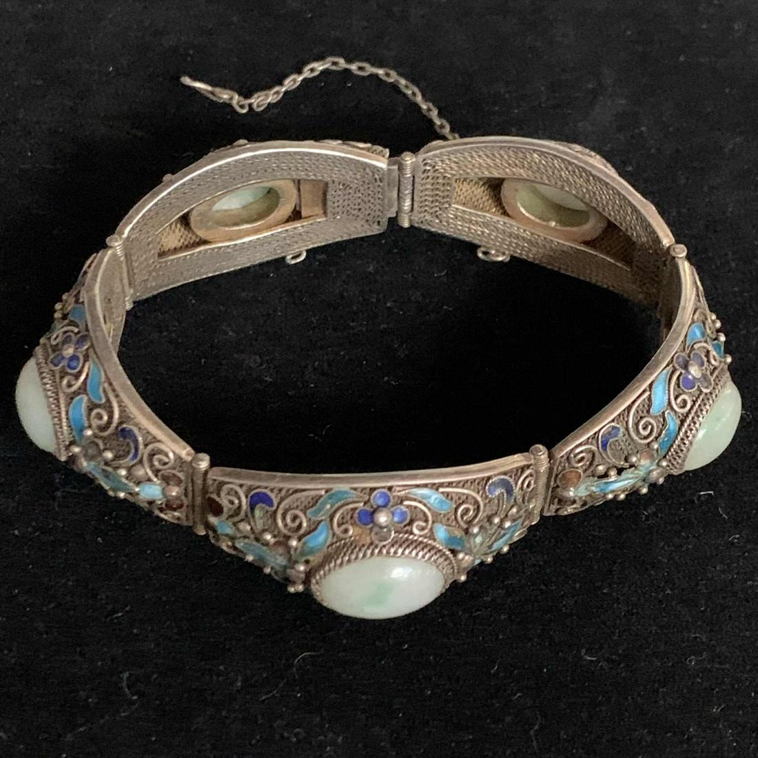 Vintage Chinese Silver & Jade Inlaid Bracelet (1 of 3)