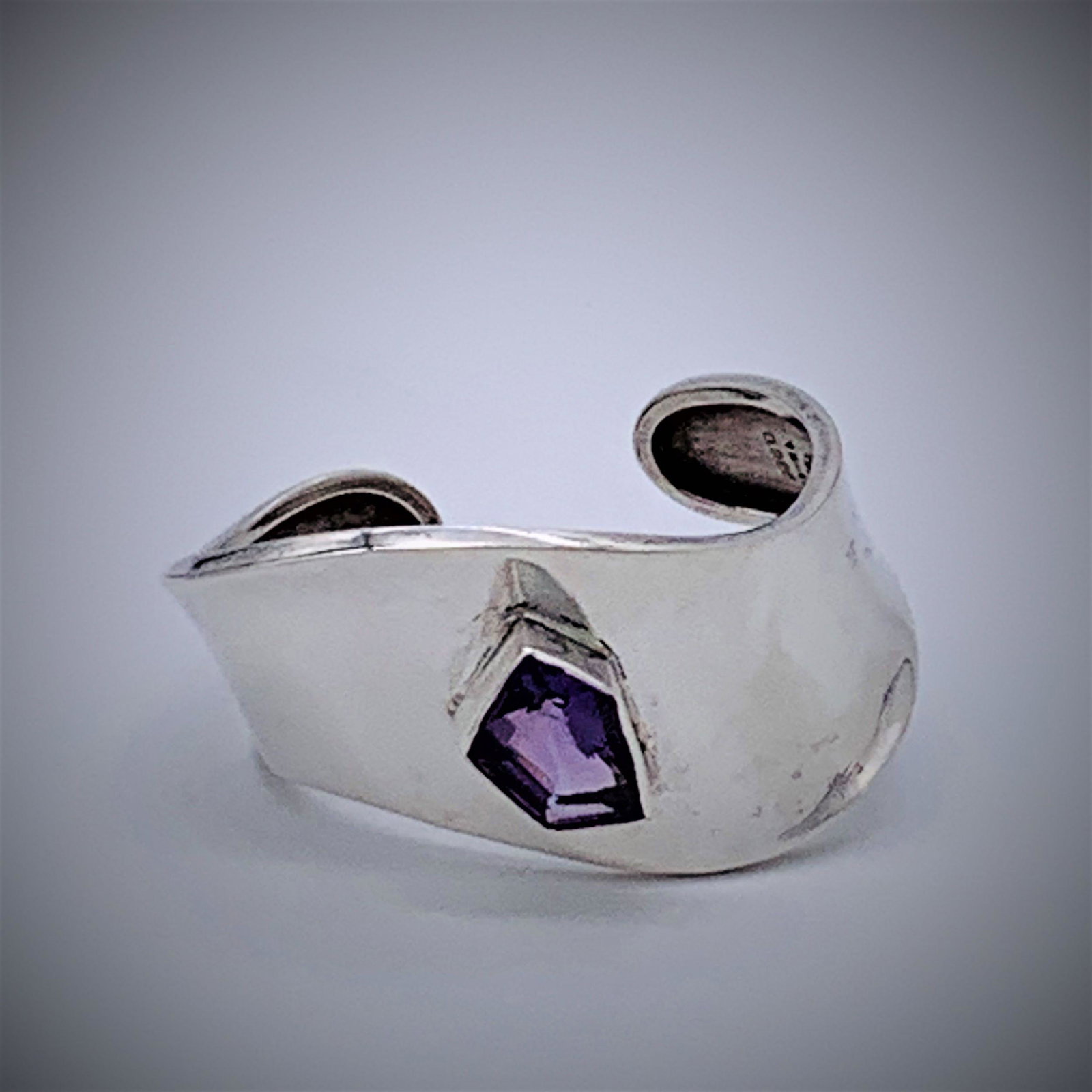 Modernist Mexican Sterling Amethyst Cuff Bracelet (1 of 6)