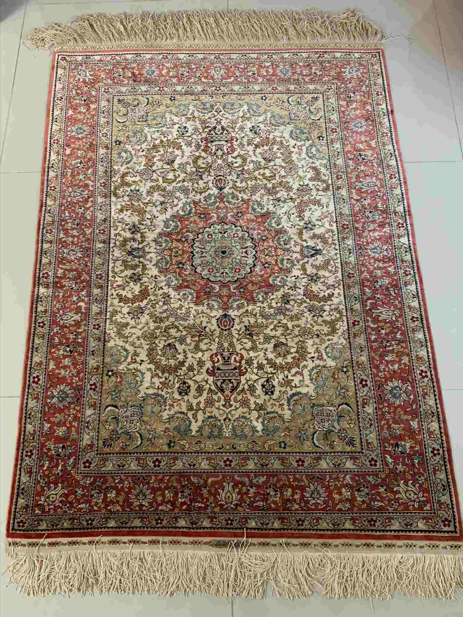 Signed Semi-Antique Persian Silk Tabriz Rug (1 of 8)