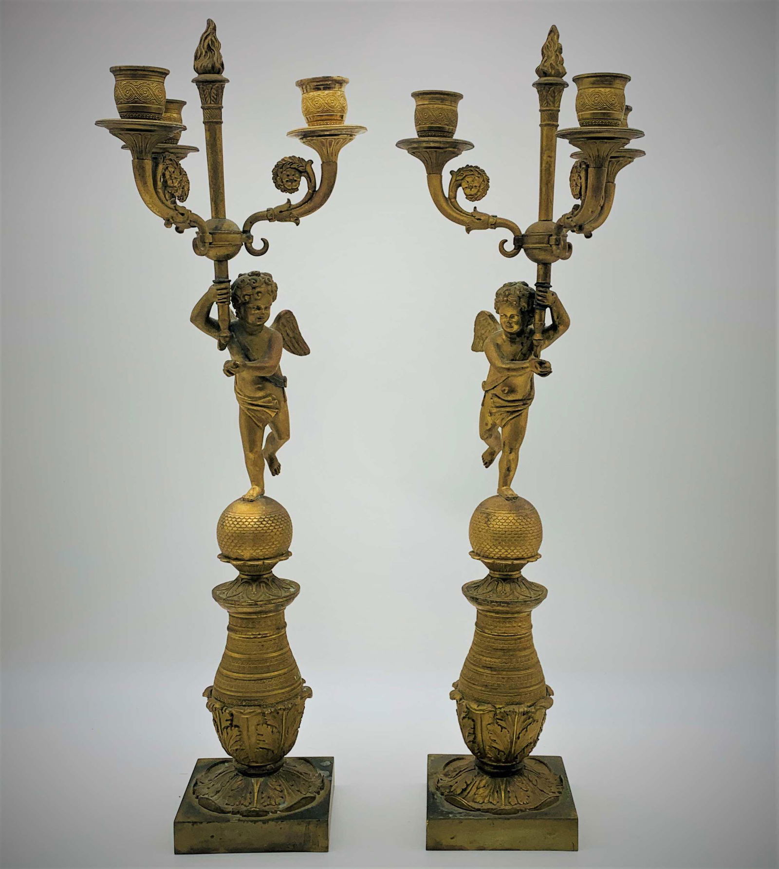 Pair of French Empire Period Bronze Candelabra (1 of 8)