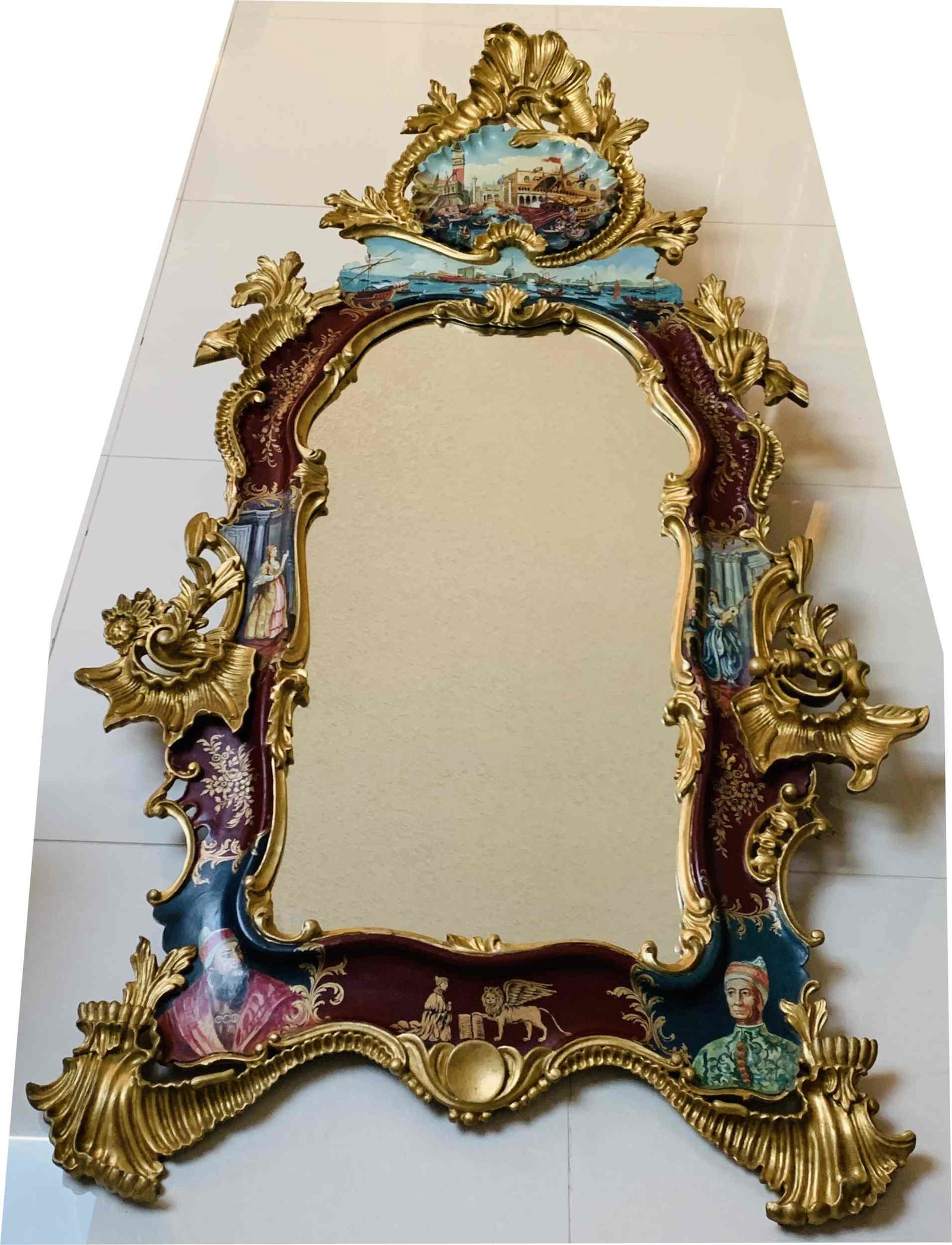 Italian Hand Painted Giltwood Carved Mirror (1 of 9)