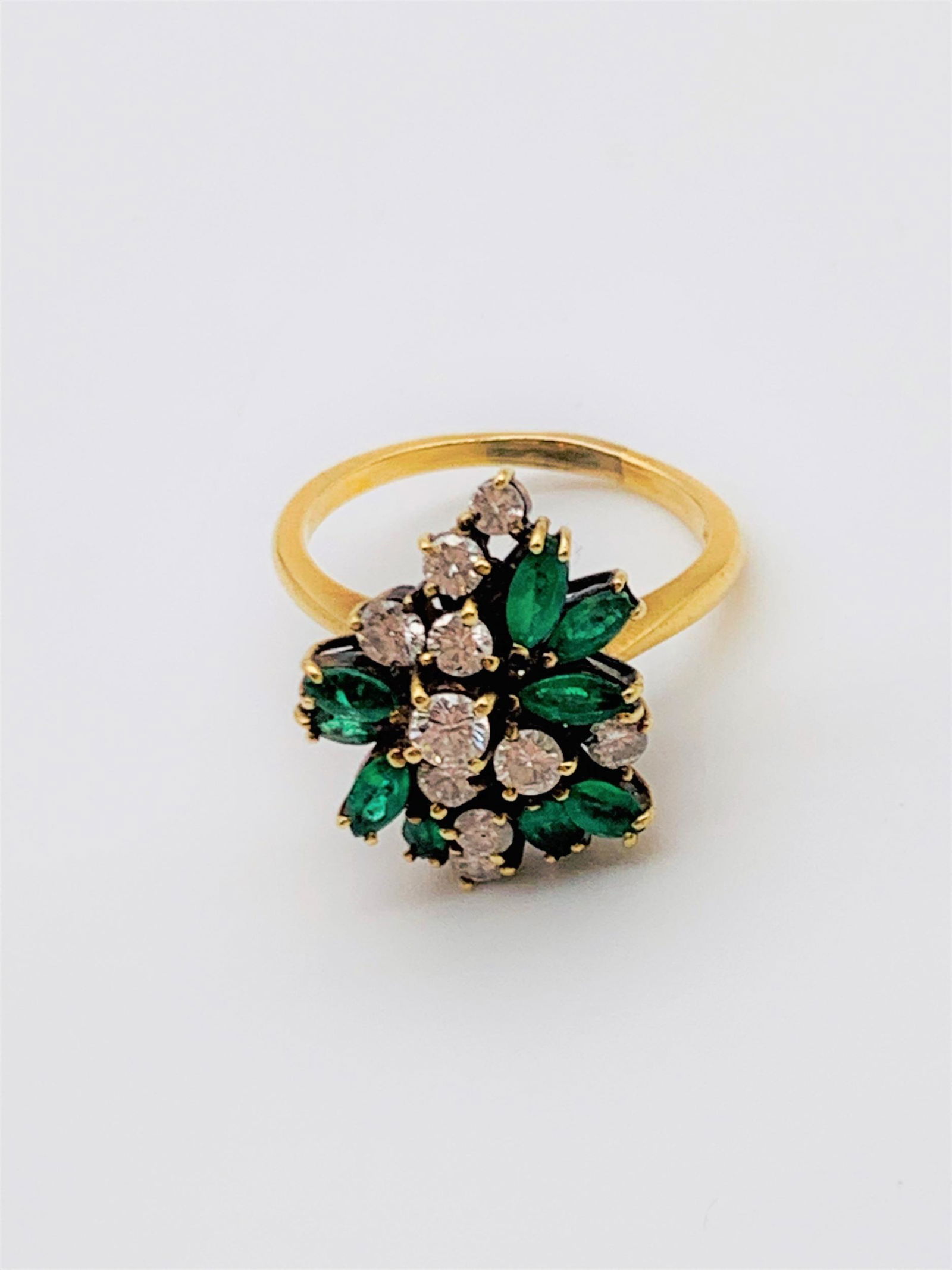 Vintage 18K Diamond and Emerald Cluster Ring. Set with (1 of 4)