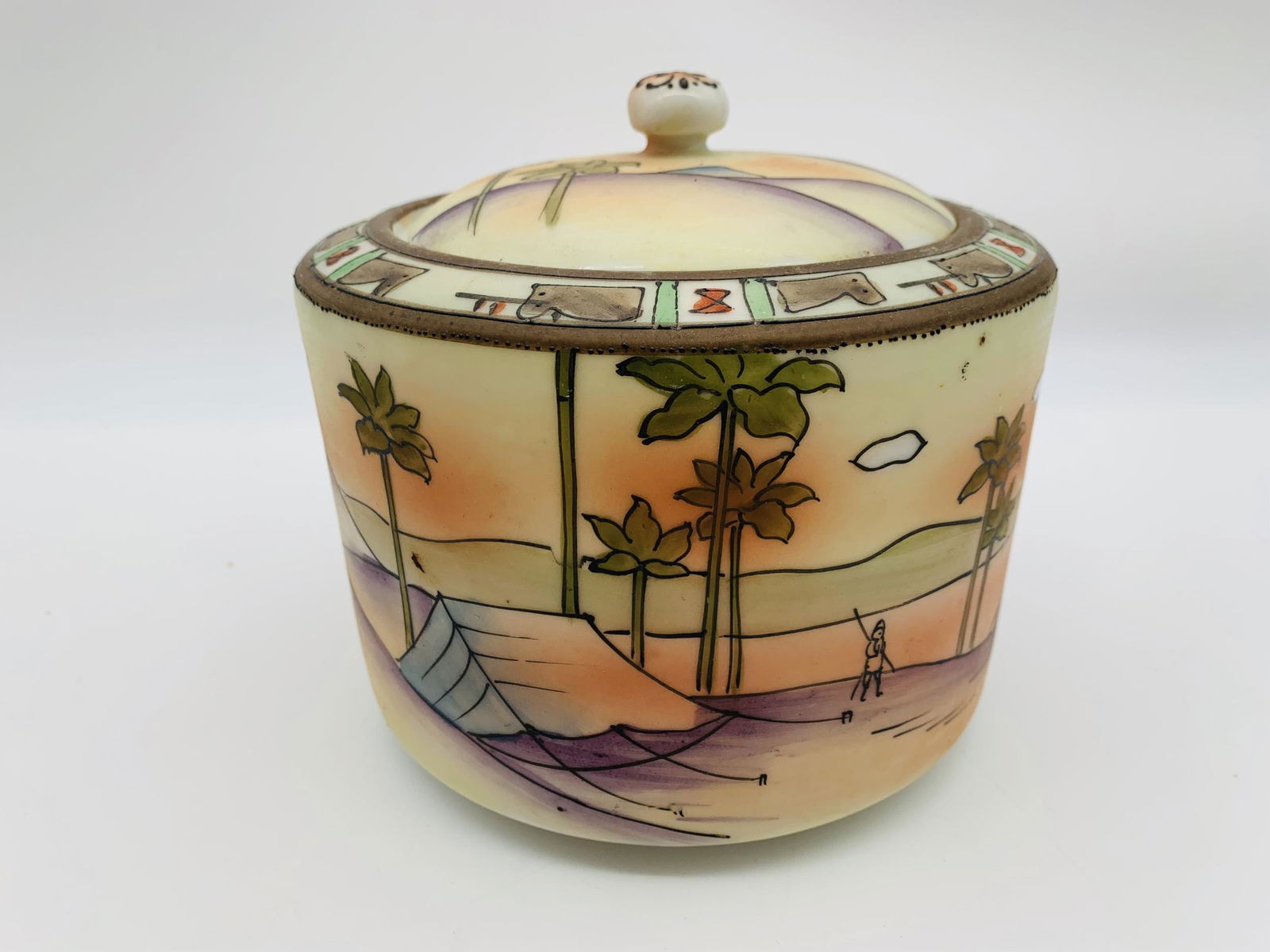 Vintage Nippon Tobacco Jar. Pottery jar hand painted (1 of 5)